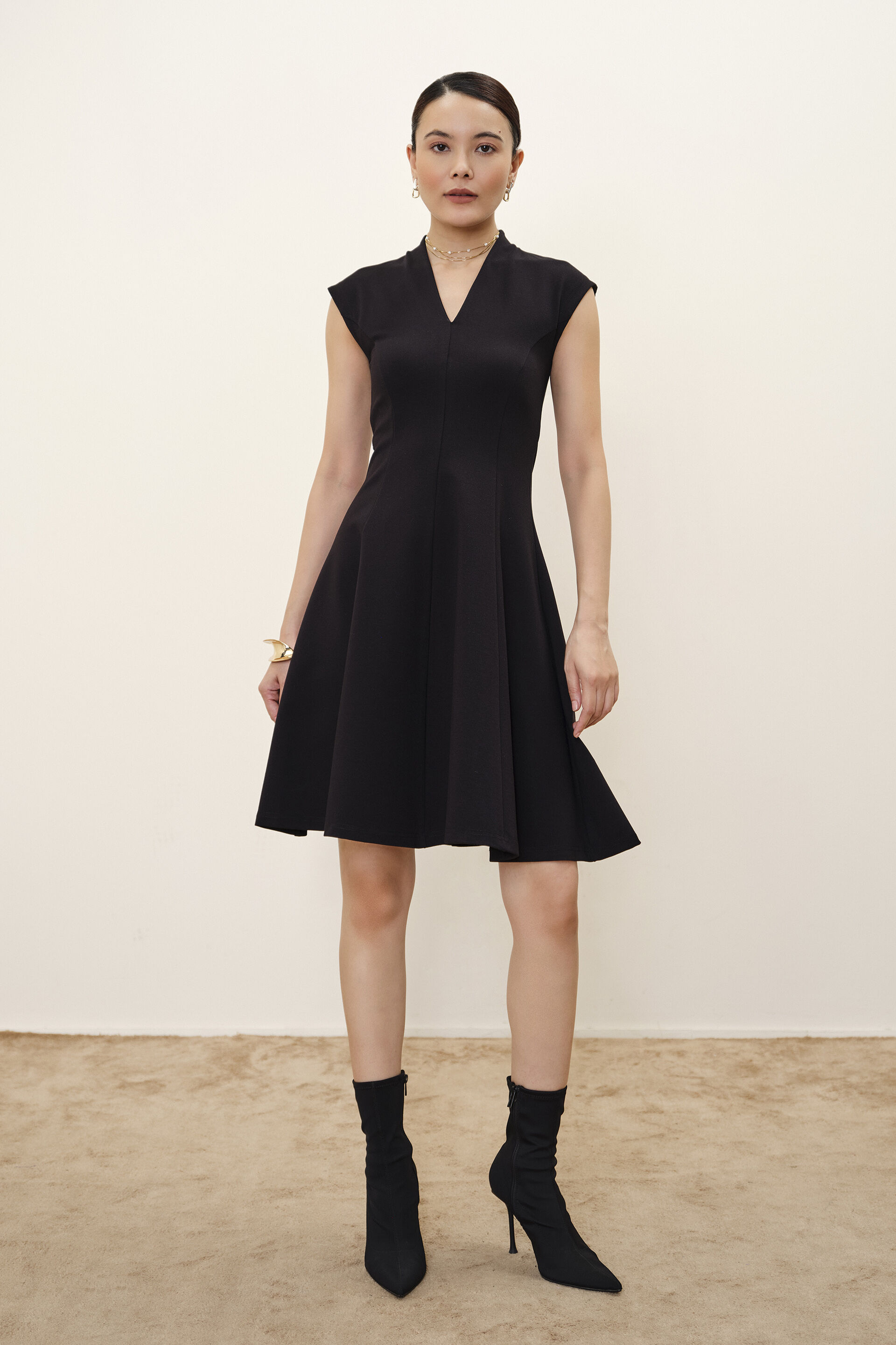 Rosette Black Panelled Dress, Black, image 4